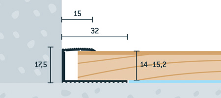 Ukončovacia lišta 32x17,5 mm, pre hrúbku podlahy 14-15,2 mm