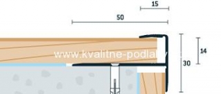 Lišta shodová 30x50 mm, F profil pre podlahu hrúbky 13-15 mm 