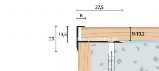 Lišta na schody 37,5x20 mm, F profil pre podlahu hrúbky 9-10,2 mm 
